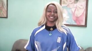 Sexy blond black Fiona gets undressed on daybed