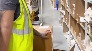 Flirty warehouse worker sucks her co-workers wang after work
