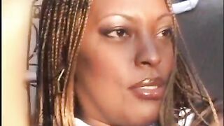 White man bangs in all poses a cute black cheerleader with merry boobs