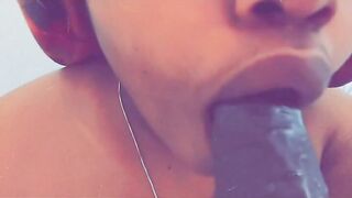 Amateur Dwarf sucks sextoy in shower