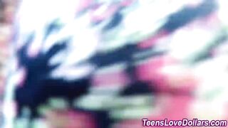 Pov black teen face jizzed after sucking dong for money outside