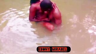 Housewife play love in the river with her sugar hunk