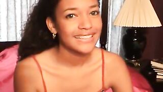 Grace, black teen showing off her hirsute bush and touching herself