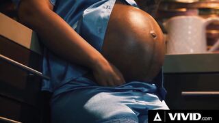 VIVID - Very Preggo Black Queen Gets Screwed Hard on the Kitchen Counter