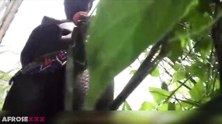 Cute black screws her cunt outdoor