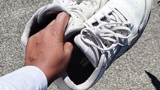 SLOW LICK, DEEPTHROAT, SWEAT-SLICKED SOLES UNDER PUBLIC GAZE