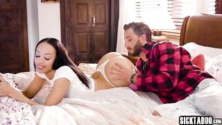 Small ebony hottie Alexis Tae drank large dong after butt-licking and hardcore anal screwing