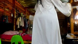 Large booty bride gets cold-feet on wedding day and JOI with guest...