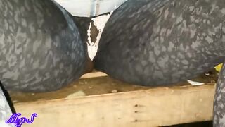 Youthful black mother i'd like to fuck flashes vagina at a roof top bar