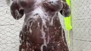 Sexy BLACK DOXY Have a fun Showering(SHOWER SHOW)+Naughty Twerk Inthe Shower As DAD watches & masturbate!