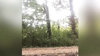 Black tractable spanks her self on public jogging trail