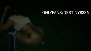 Large butt black pissing in the woods in public at night