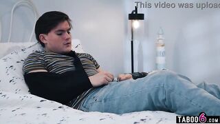 Injured step son gets a helping hand from massive boobs aged Black step mamma