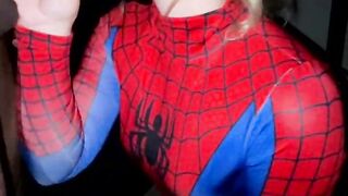 Golden-haired playgirl clothed in spiderwoman dress gets banged by ebony schlong