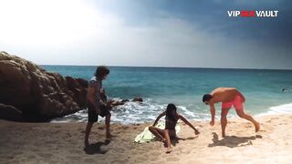 Sloppy Mouth Bang on Rocks: Tattooed Black Gags on His Chunky Wang by Sea