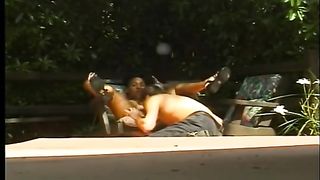 Buxom ebony chick gets cunted outdoor