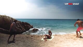 Black Sweetheart Screwed Standing Against the Rocks by the Ocean