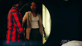 Nasty Threesome Rimming with Blonde and Ebony Beauties