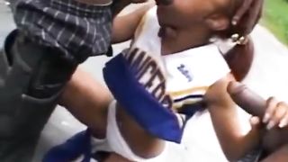 Black Cheerleader Takes 2 Cocks