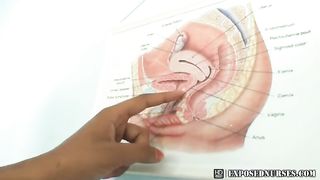 Black nurse Manuela speculum and dildo masturbation
