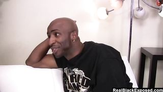 Curvaceous, ebony woman with huge tits, Alexis Silver is sucking a big, black dick before having sex