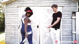 Voluptuous, black babe, Layton Banton got fucked from the back, by a white guy, Markus