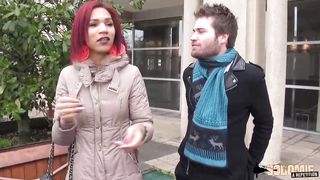 Ebony chick with red hair, Keli invited a charismatic stranger to her place to fuck him