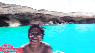 Ebony girl gets public fucked on a boat while people watching
