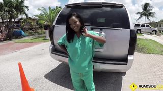 Roadside - ebony chick fucks her mechanic so he will fix her car asap