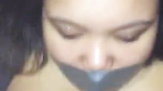 Oiled Up Lightskin Ebony Tits Bouncing & Mouth Duct-Taped