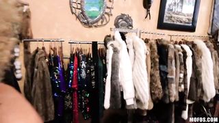 Amazing ebony teen with curly, blonde hair, Xianna Hill got fucked in a local shop and came