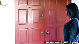 Ebony brunette, Maya Bijou is sucking her neighbor's cock, to cheer him up a bit