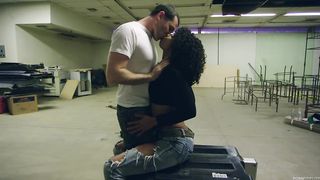 Experienced ebony babe with curly hair, Misty Stone likes to suck dick while having a break