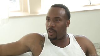 Hot ebony cheerleader, Karma May is having a steamy sex affair, while on the couch