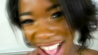 Black babe is sucking her boyfriend's dick and getting banged the way she likes the most