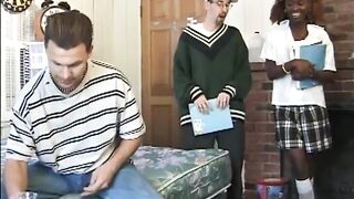 Ebony teen experiencing double penetration for the 1st time