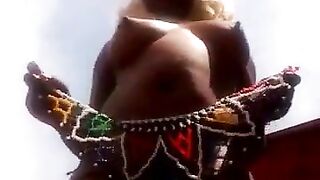 hot ebony beauty showing her tits  outdoor
