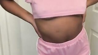 Cute Gal with Curly Snatch Dancing around until that babe has to Pee indeed Bad