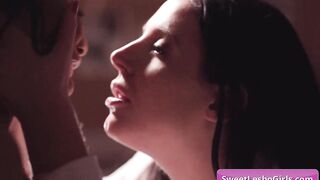 Hot and concupiscent natural lesbian interracial pair Angela White, Jenna Foxx making out during lunch break