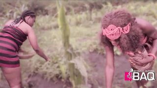 Bangass Queens - Black Afro Princess and her maid got banged by 2 local campions in Garden
