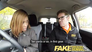 Ebony lady with big tits is sucking dick in the car and enjoying it a lot