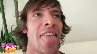 Petite ebony girl with pigtails is sucking her boyfriend's hard dick and getting her pussy licked