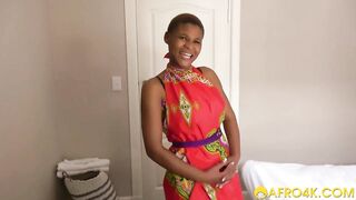 Sticky white cum on her bald black head