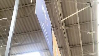 EXHIBITIONIST AT STORE CHECKOUT WITH BAZOOKAS OUT FLASHING