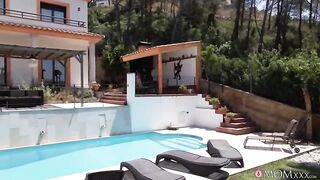 Sexy, Black hottie with large, saggy bazookas is about to screw a gracious, white dude